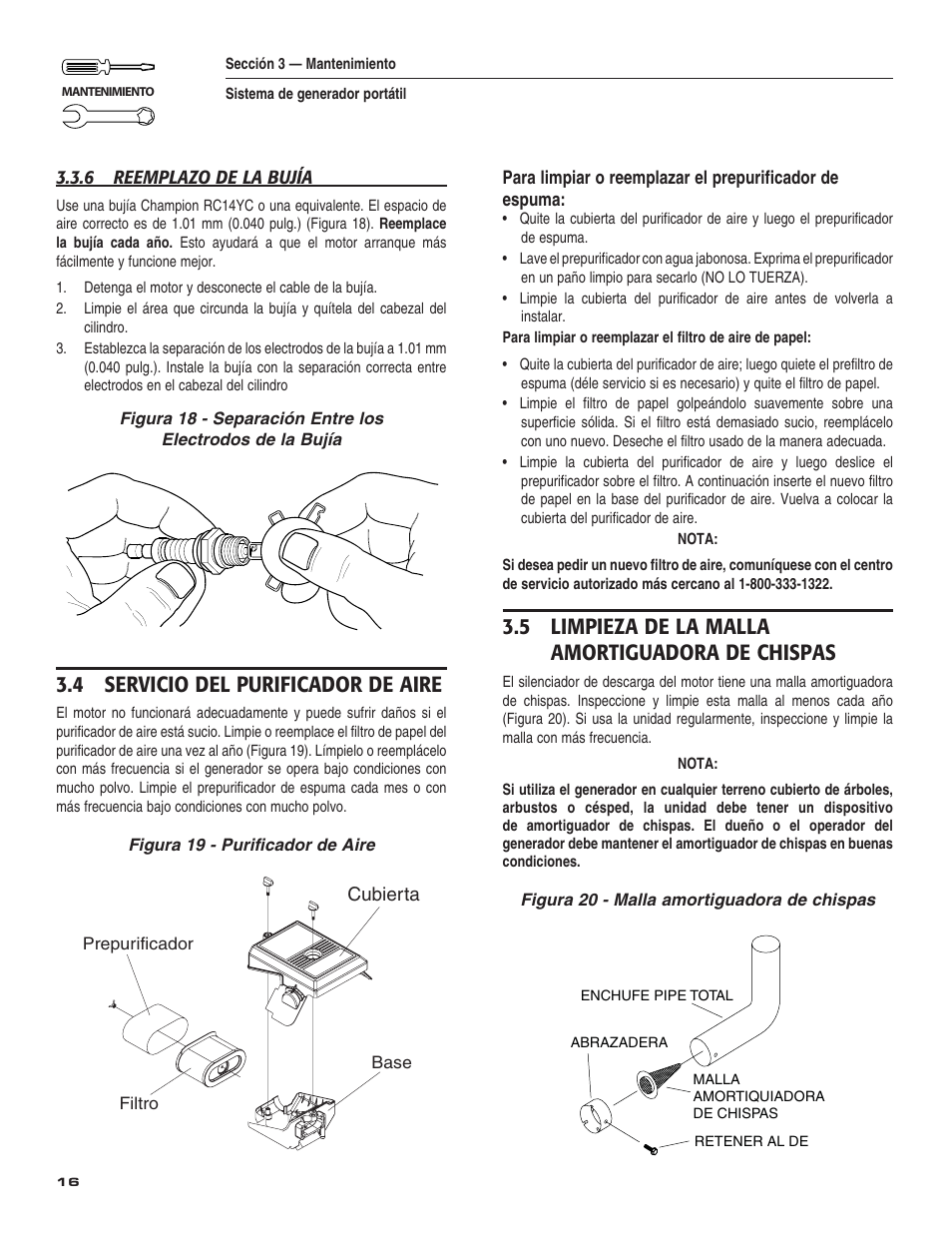 4 servicio del purificador de aire, 5 limpieza de la malla amortiguadora de chispas | Guardian Technologies 004583-0 User Manual | Page 66 / 80