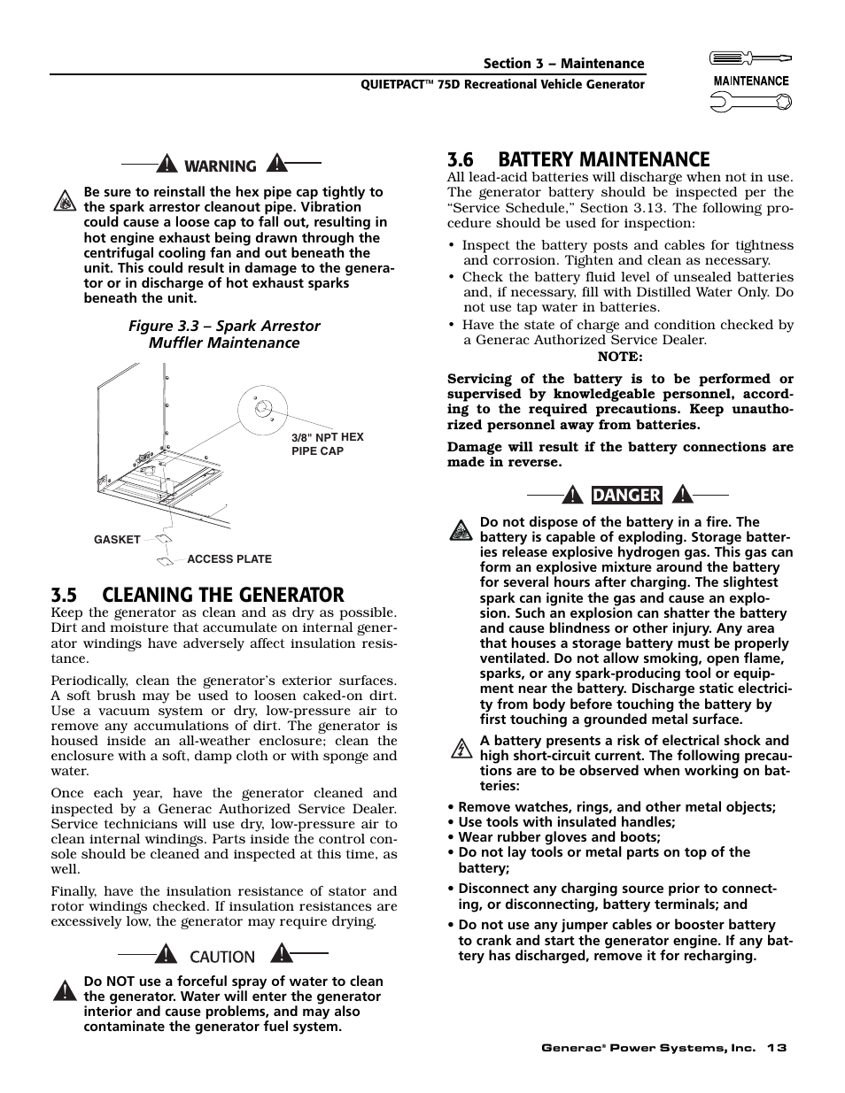 5 cleaning the generator, 6 battery maintenance | Guardian Technologies 004270-3 User Manual | Page 15 / 68