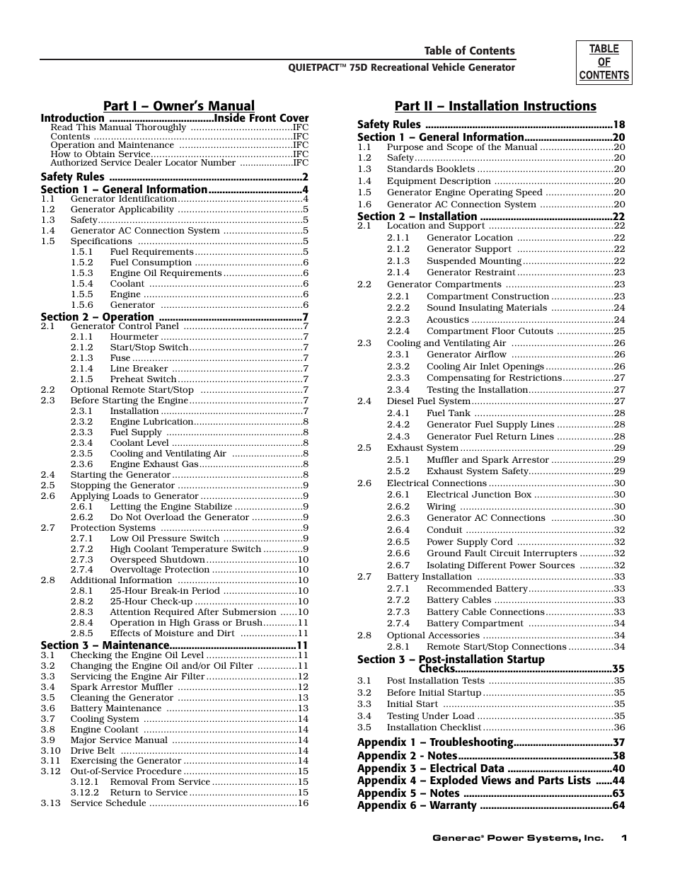 Part i – owner’s manual, Part ii – installation instructions | Guardian Technologies 004270-3 User Manual | Page 3 / 68