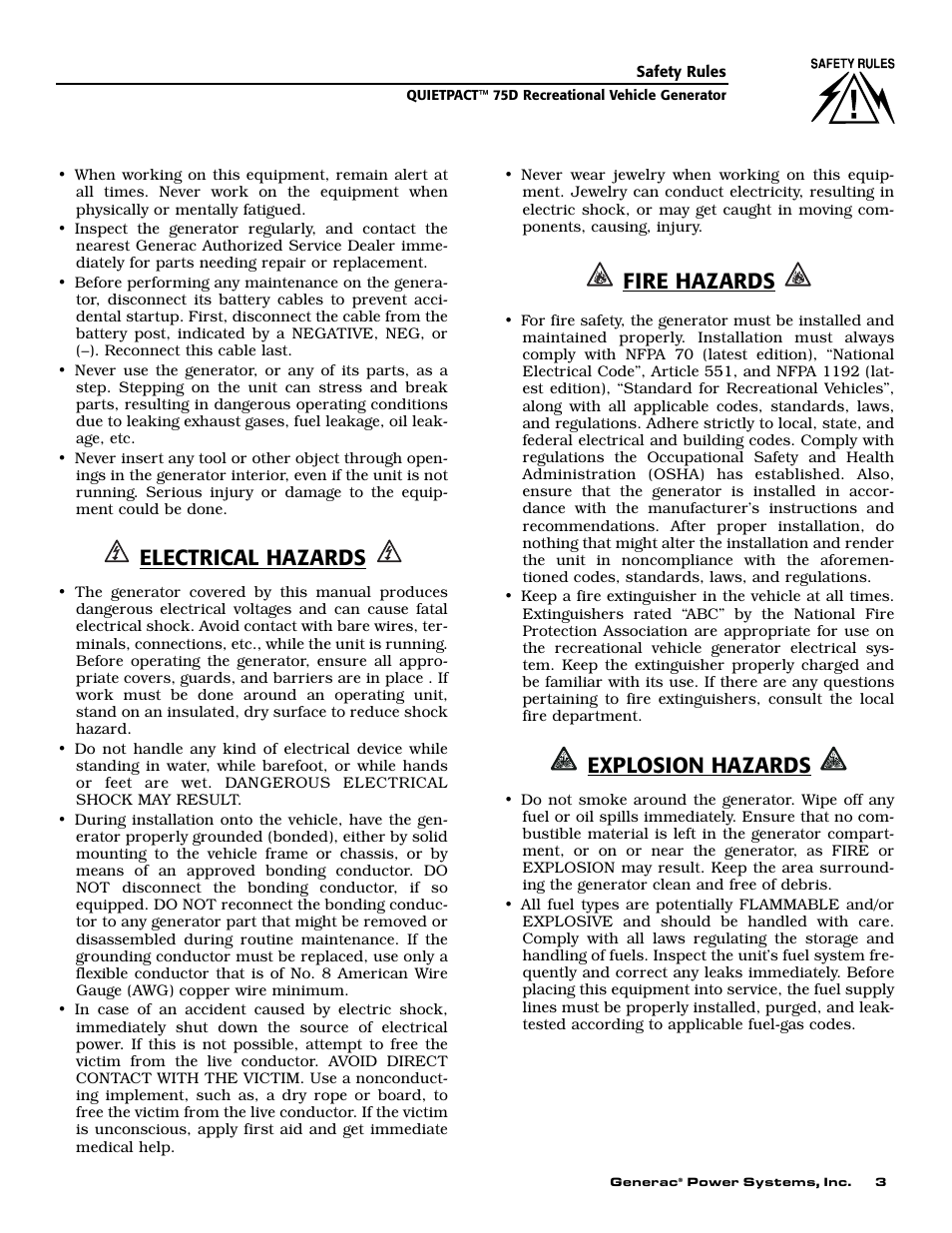 Electrical hazards, Fire hazards, Explosion hazards | Guardian Technologies 004270-3 User Manual | Page 5 / 68