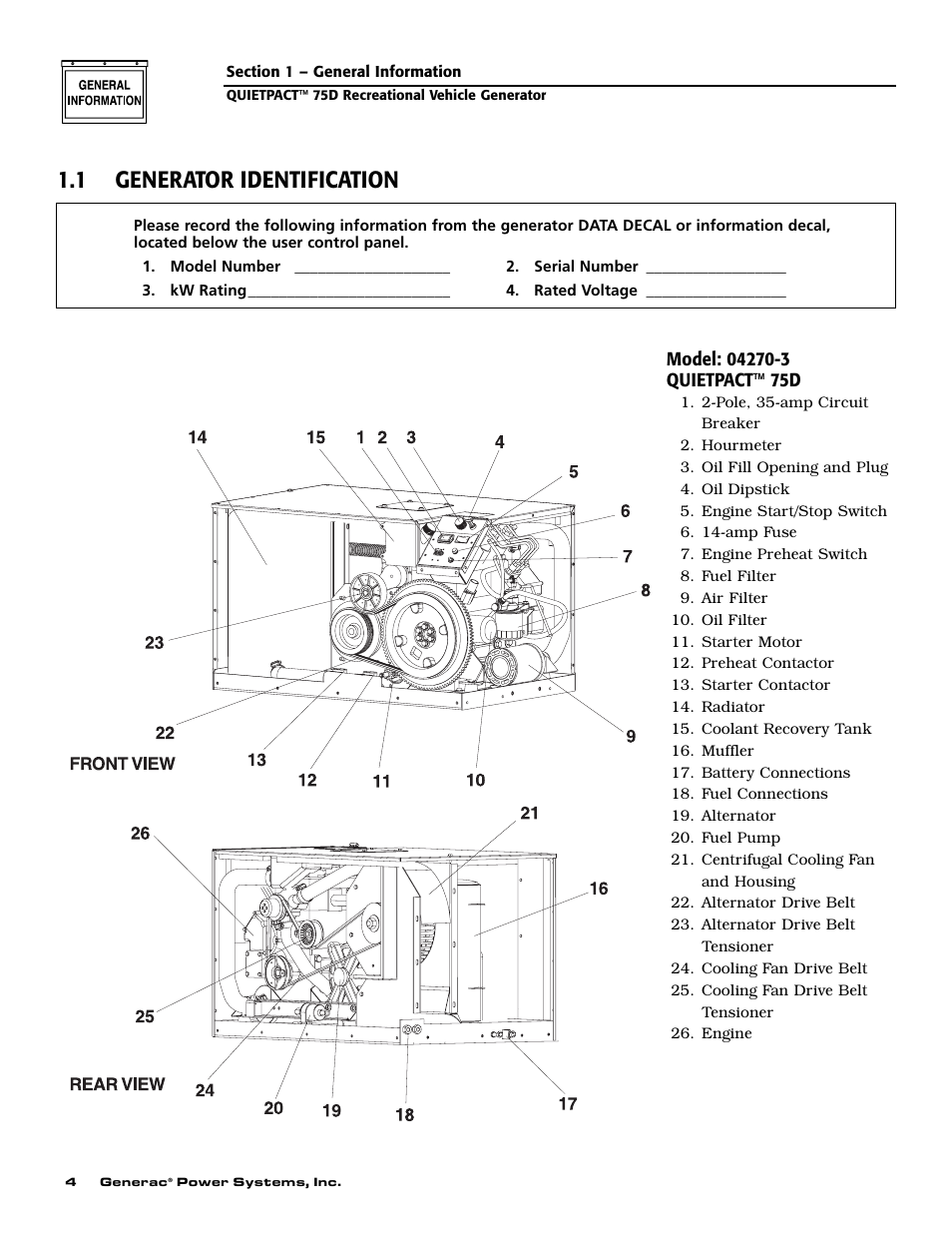 1 generator identification | Guardian Technologies 004270-3 User Manual | Page 6 / 68