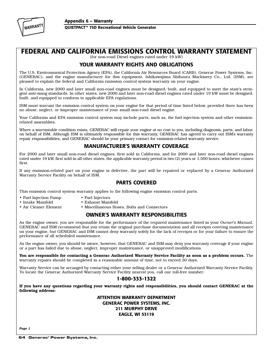 Your warranty rights and obligations, Manufacturer's warranty coverage, Parts covered | Owner's warranty responsibilities | Guardian Technologies 004270-3 User Manual | Page 66 / 68