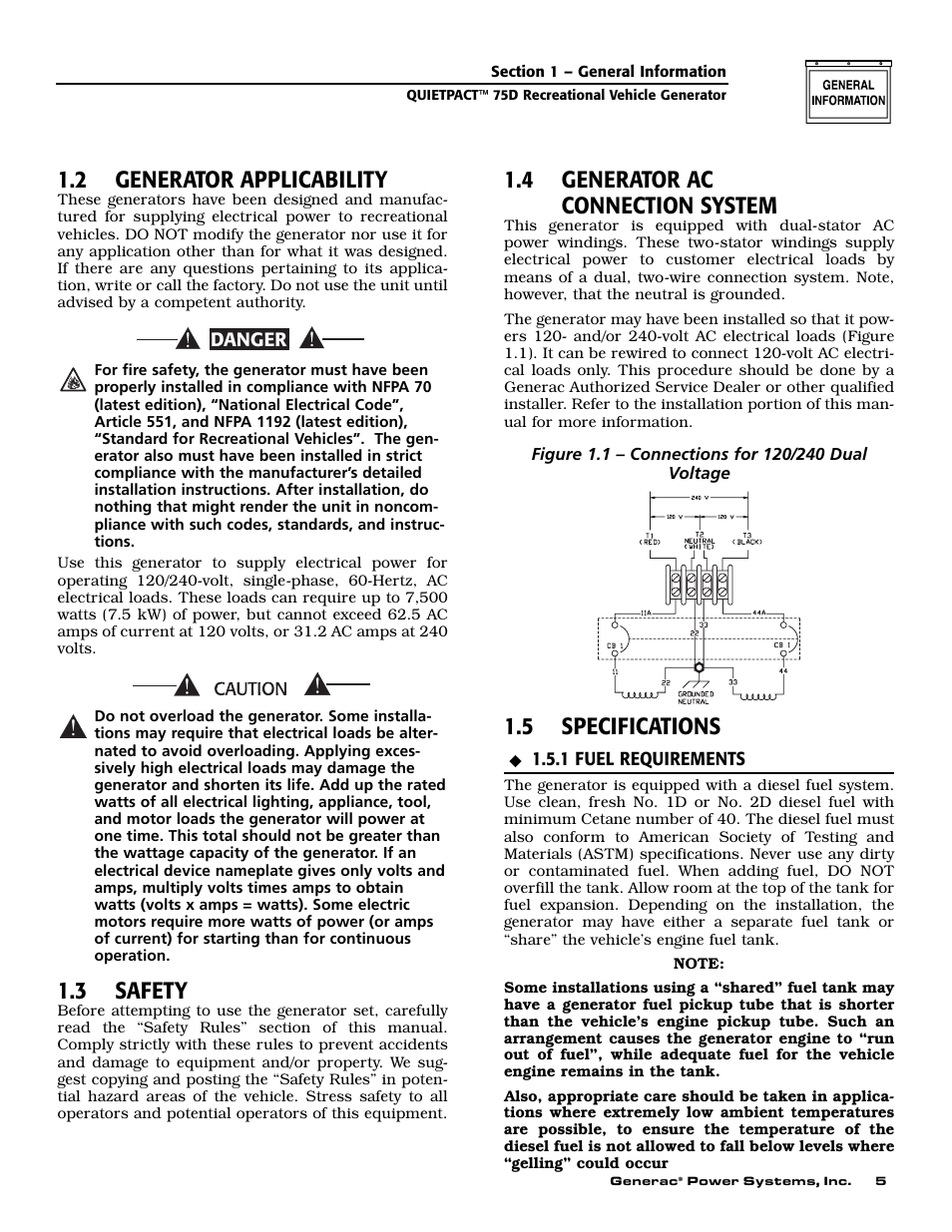 2 generator applicability, 3 safety, 4 generator ac connection system | 5 specifications | Guardian Technologies 004270-3 User Manual | Page 7 / 68