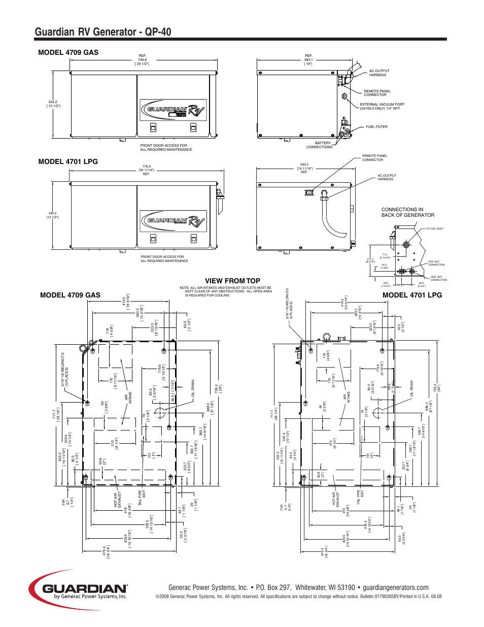 Guardian, Rv generator - qp-40, View from top | Model 4709 gas | Guardian Technologies QP-40 User Manual | Page 4 / 4