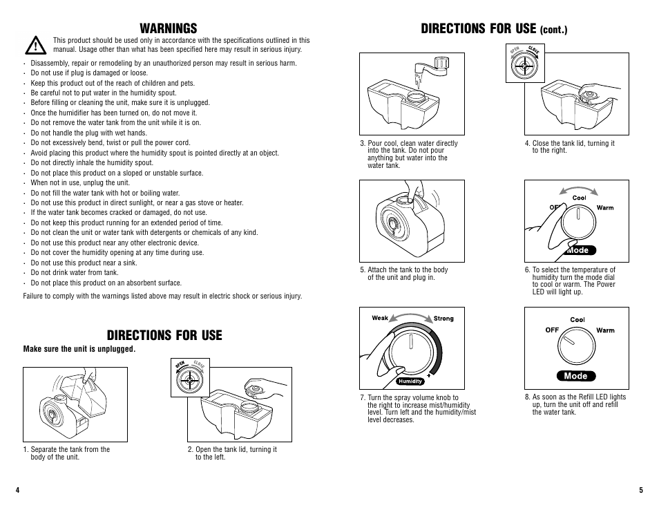 Warnings, Directions for use | Guardian Technologies R2000 User Manual | Page 3 / 4