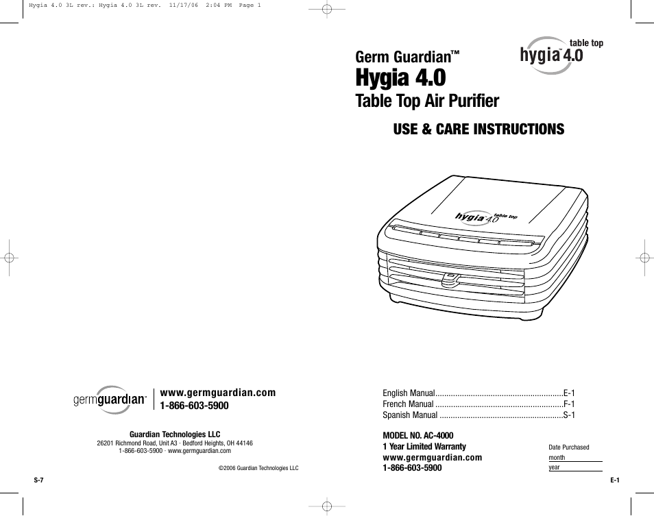 Guardian Technologies Hygia 4.0 User Manual | 10 pages