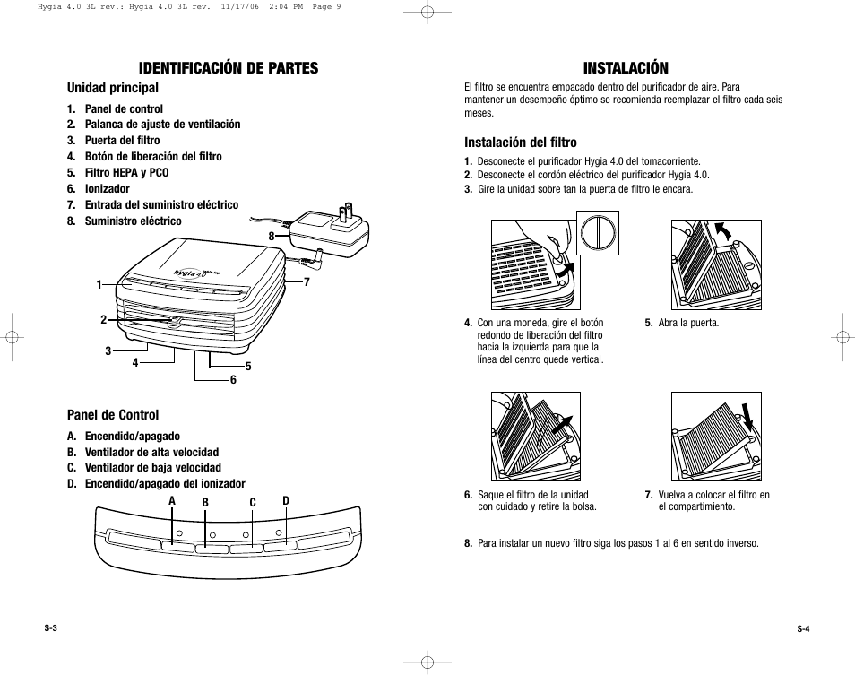 Identificación de partes, Instalación | Guardian Technologies Hygia 4.0 User Manual | Page 9 / 10