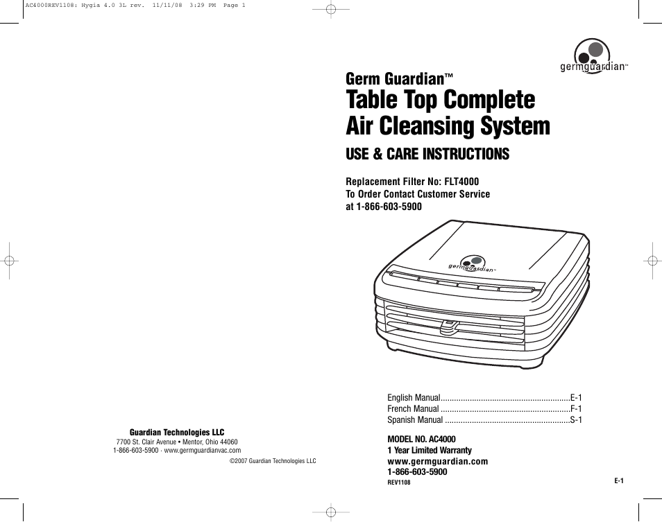 Guardian Technologies AC4000 User Manual | 16 pages