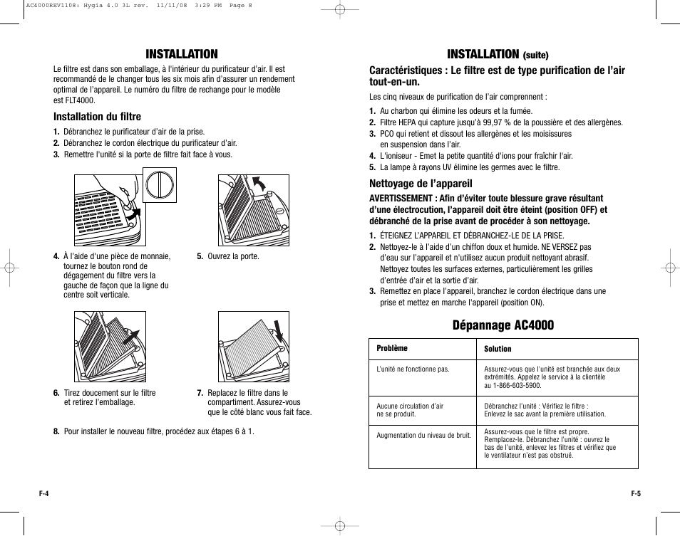 Installation, Dépannage ac4000 | Guardian Technologies AC4000 User Manual | Page 8 / 16