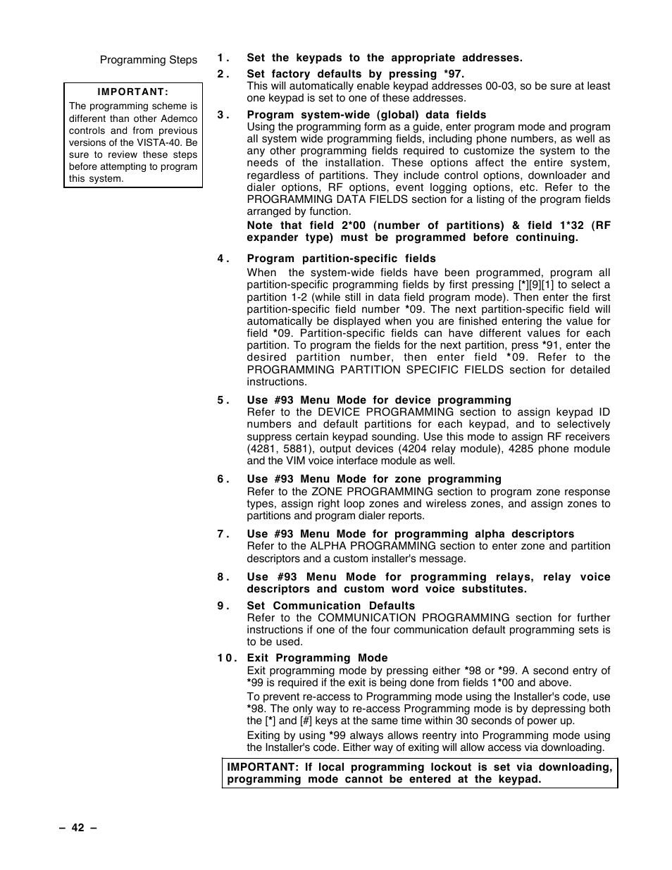 Guardian Technologies Ademco VISTA-40 User Manual | Page 42 / 122