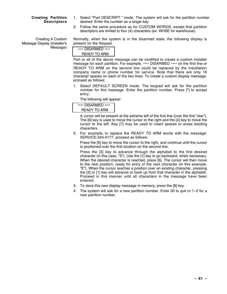 Guardian Technologies Ademco VISTA-40 User Manual | Page 61 / 122
