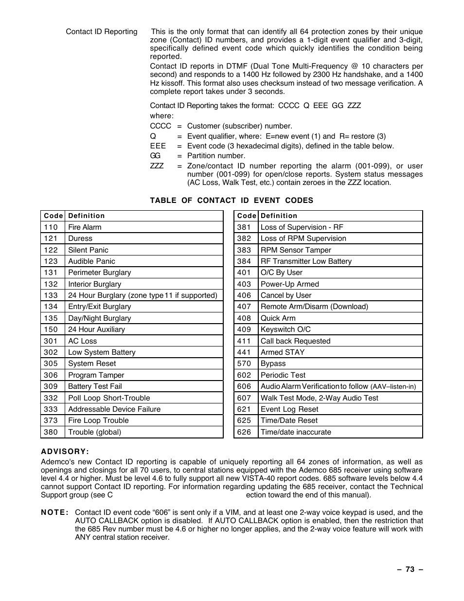 Guardian Technologies Ademco VISTA-40 User Manual | Page 73 / 122