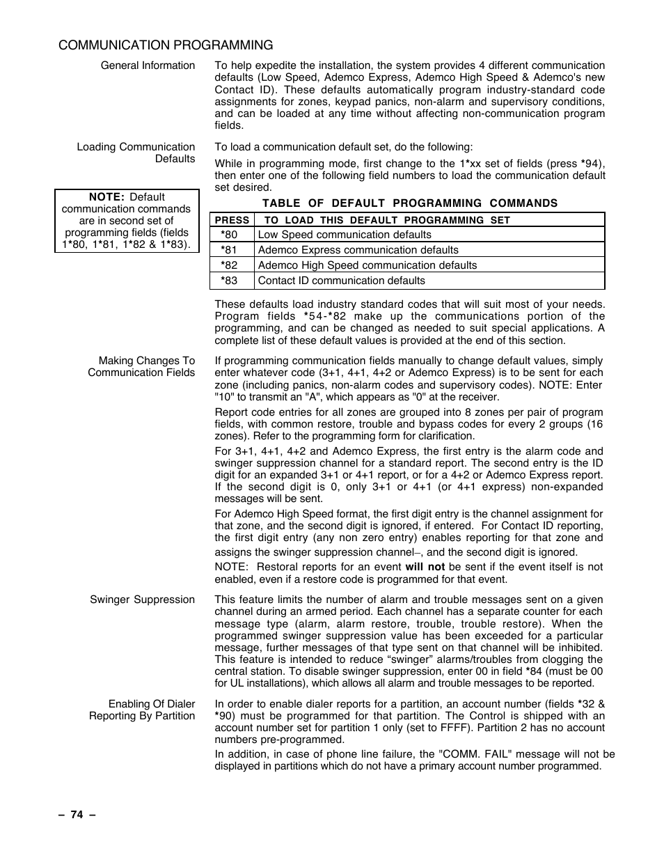 Guardian Technologies Ademco VISTA-40 User Manual | Page 74 / 122