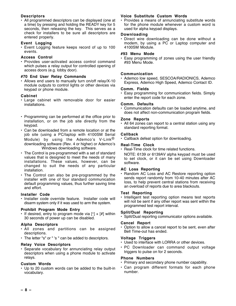 Guardian Technologies Ademco VISTA-40 User Manual | Page 8 / 122