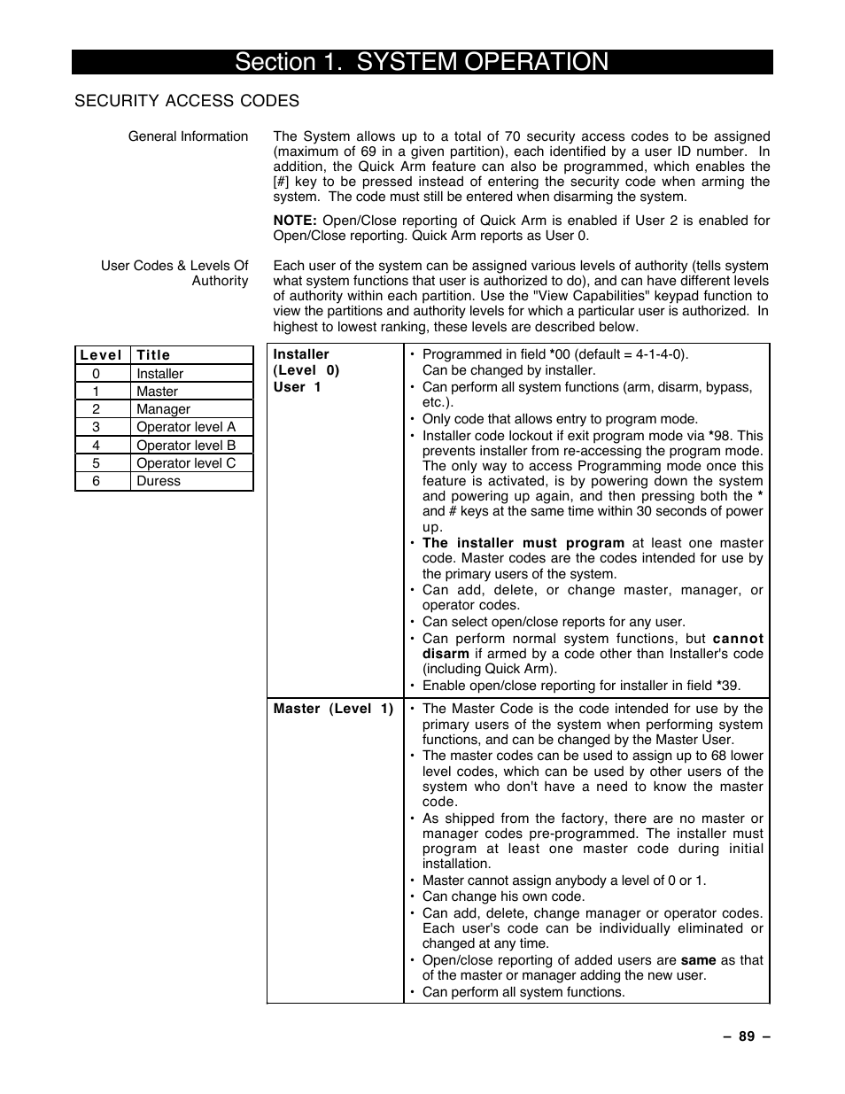 1 system operation | Guardian Technologies Ademco VISTA-40 User Manual | Page 89 / 122