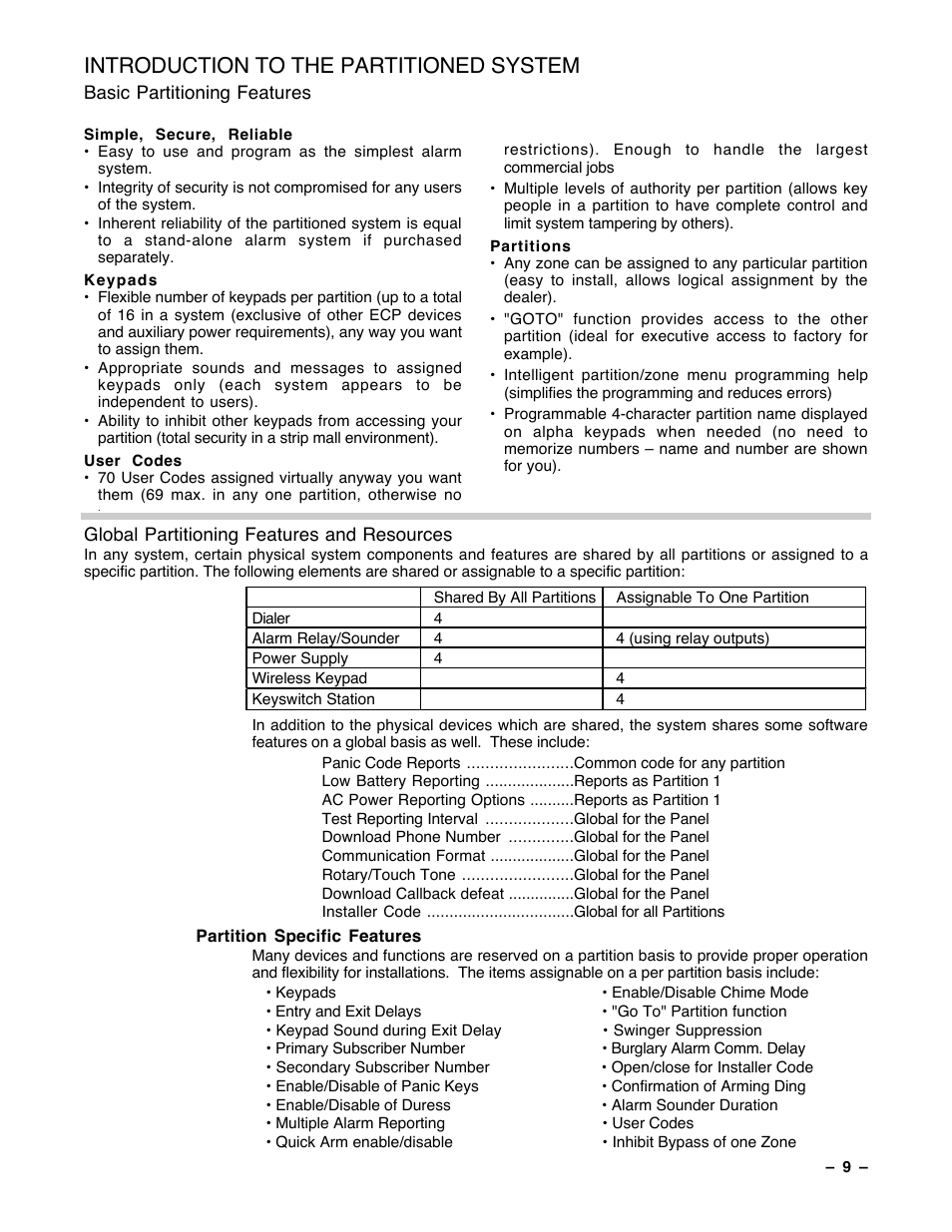 Introduction to the partitioned system | Guardian Technologies Ademco VISTA-40 User Manual | Page 9 / 122