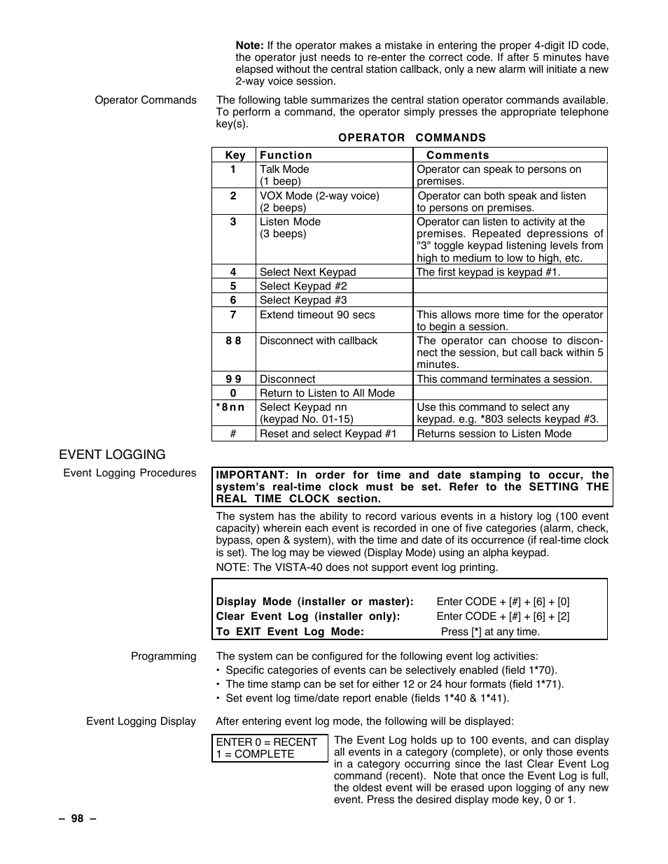 Guardian Technologies Ademco VISTA-40 User Manual | Page 98 / 122