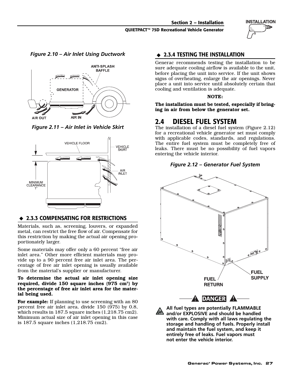 4 diesel fuel system | Guardian Technologies 004270-2 User Manual | Page 29 / 68