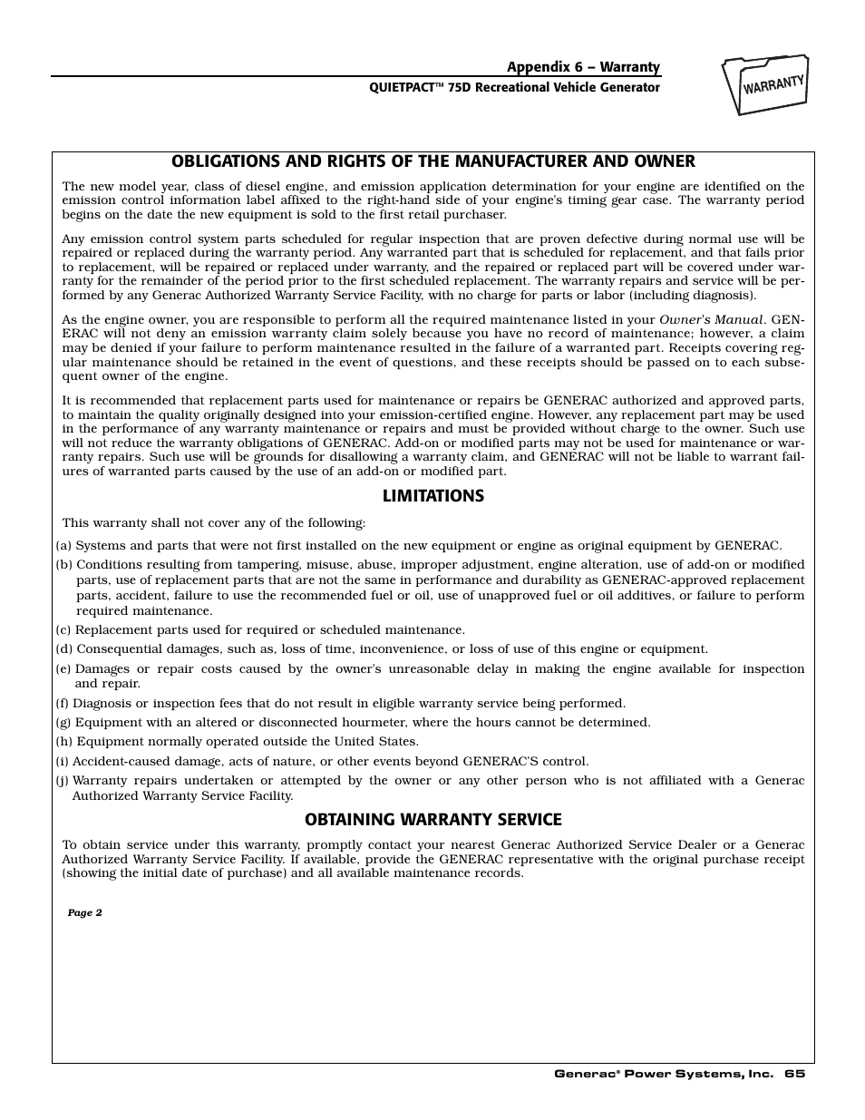 Limitations, Obtaining warranty service | Guardian Technologies 004270-2 User Manual | Page 67 / 68