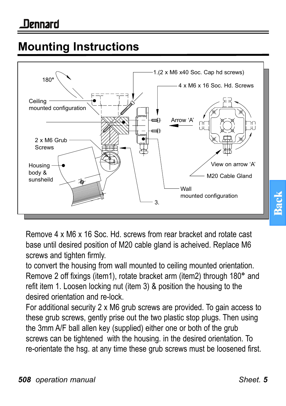 Mounting instructions, 508 operation manual sheet. 5 | Guardian Technologies DENNARD 508 User Manual | Page 6 / 9