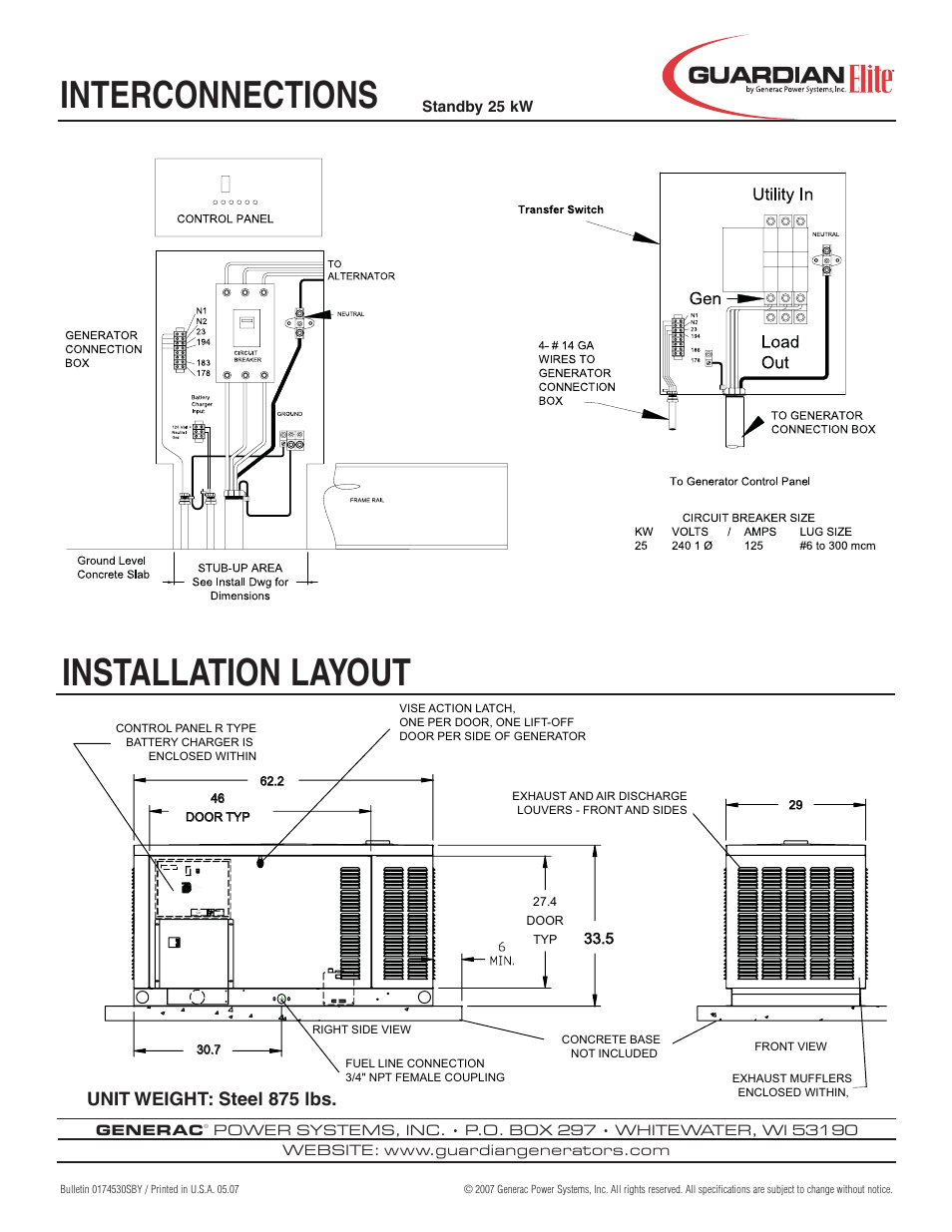 Interconnections installation layout, Unit weight: steel 875 lbs | Guardian Technologies 05324 User Manual | Page 4 / 4