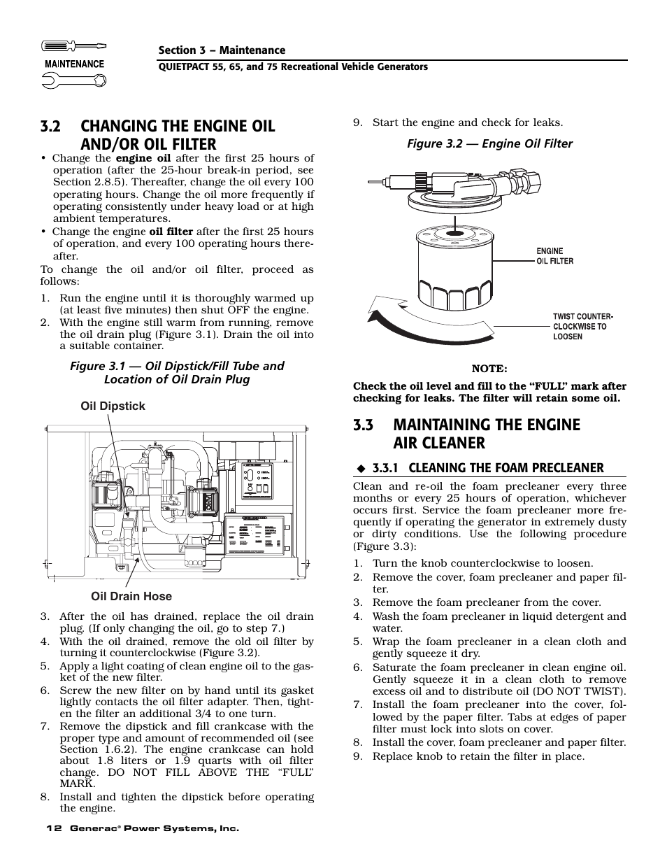 2 changing the engine oil and/or oil filter, 3 maintaining the engine air cleaner | Guardian Technologies 004702-0 User Manual | Page 14 / 56