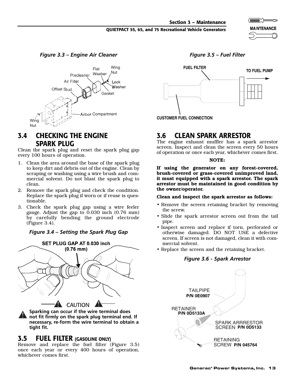 4 checking the engine spark plug, 5 fuel filter, 6 clean spark arrestor | Guardian Technologies 004702-0 User Manual | Page 15 / 56