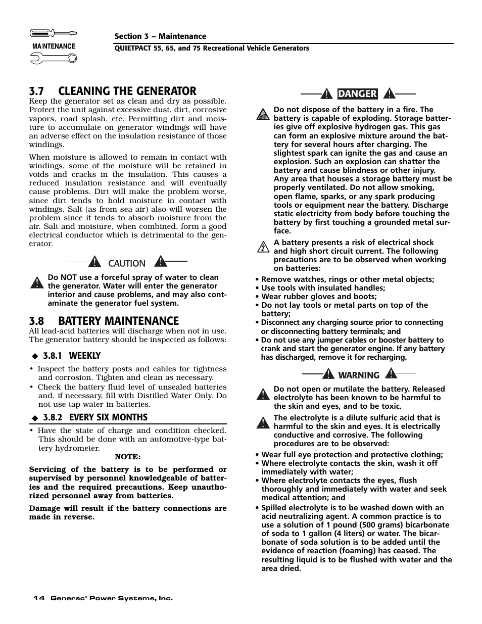 7 cleaning the generator, 8 battery maintenance | Guardian Technologies 004702-0 User Manual | Page 16 / 56