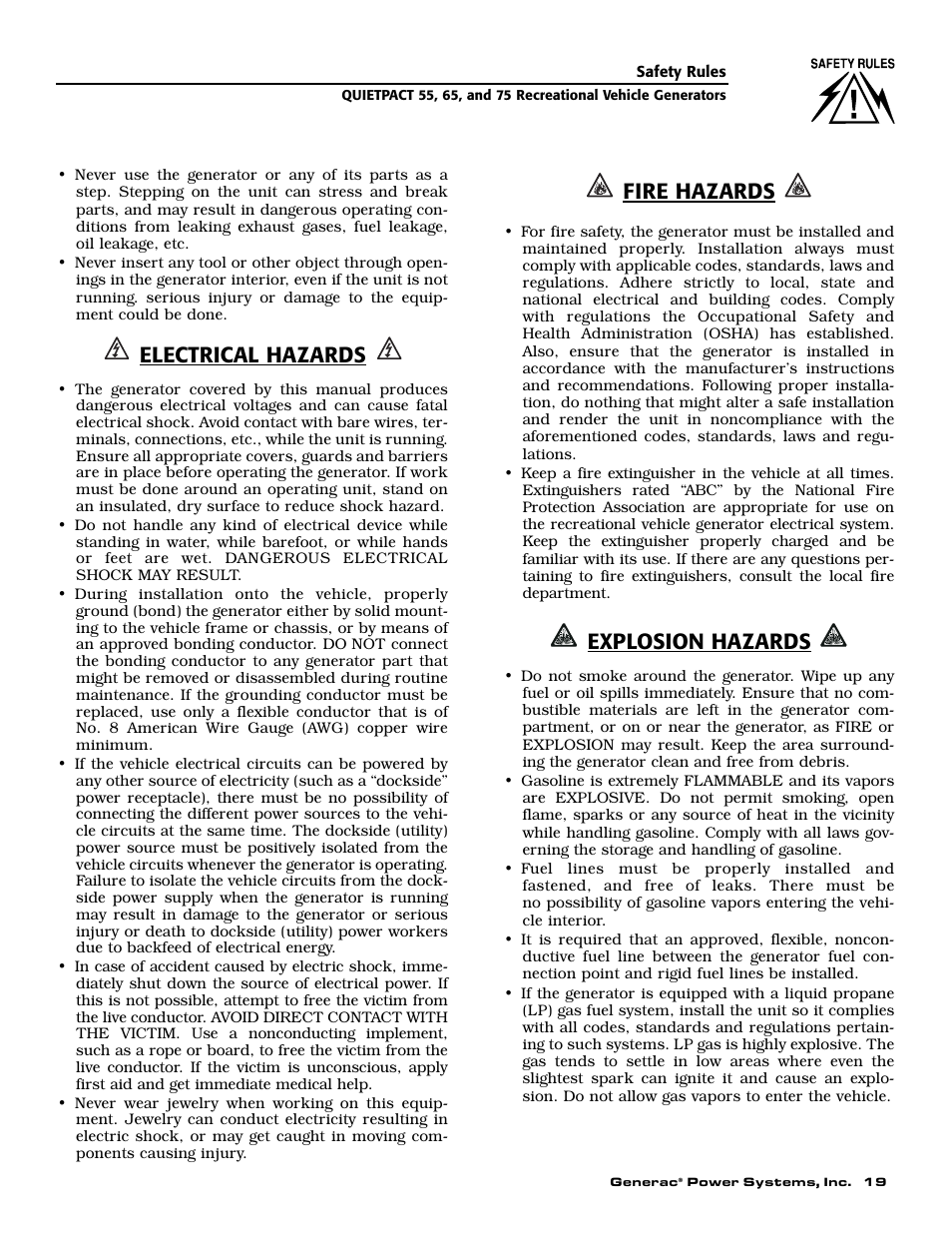 Electrical hazards, Fire hazards, Explosion hazards | Guardian Technologies 004702-0 User Manual | Page 21 / 56