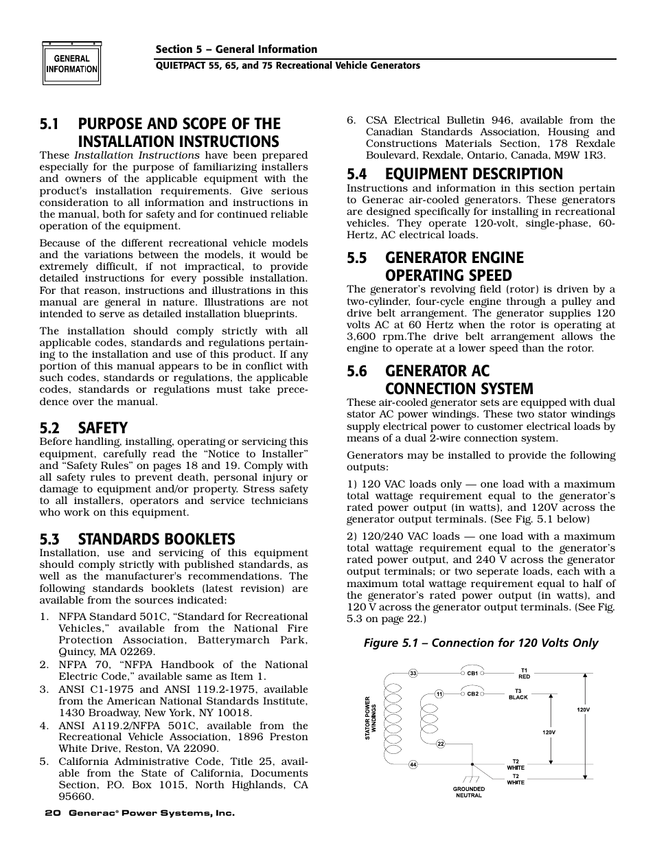 2 safety, 3 standards booklets, 4 equipment description | 5 generator engine operating speed, 6 generator ac connection system | Guardian Technologies 004702-0 User Manual | Page 22 / 56