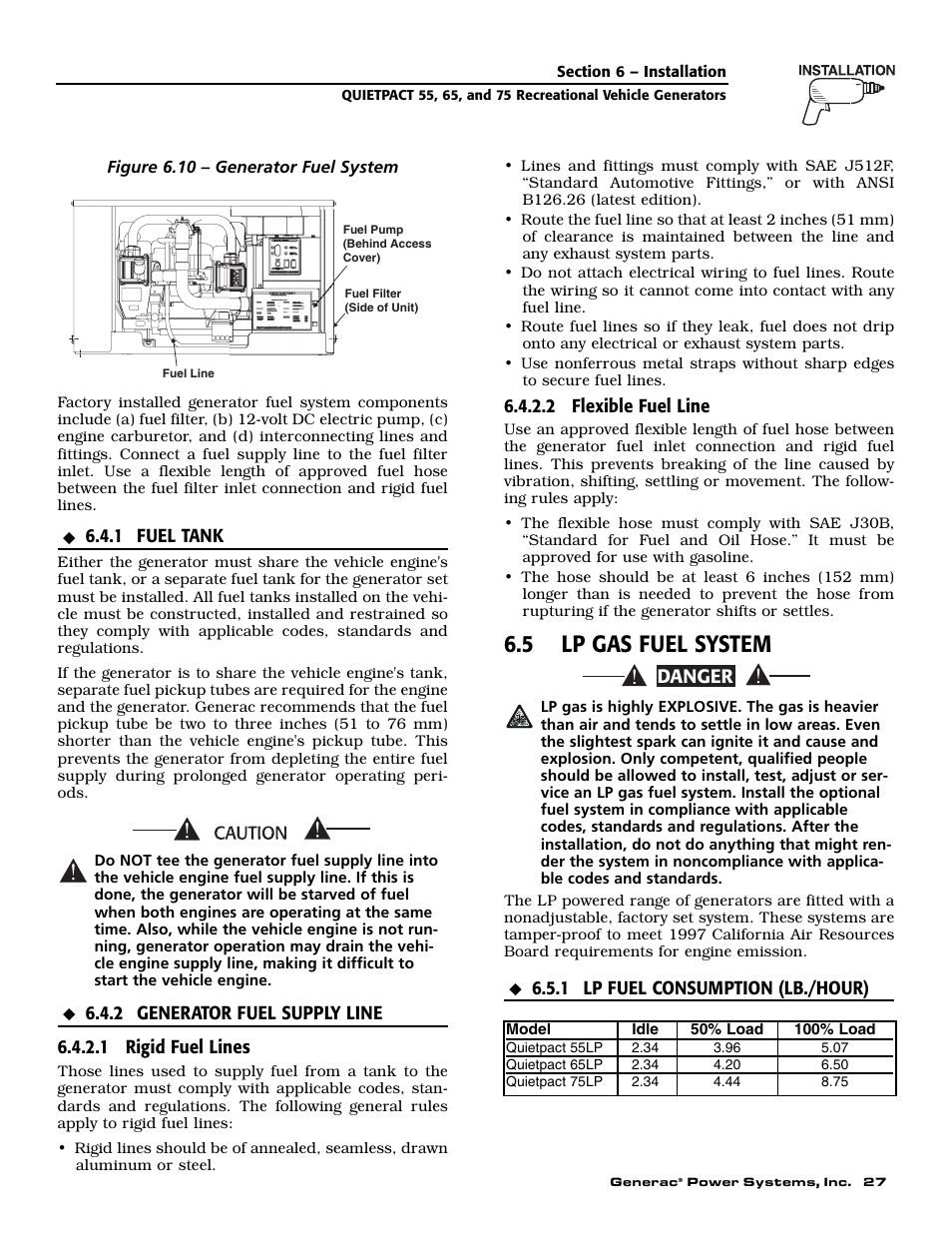 5 lp gas fuel system, Danger | Guardian Technologies 004702-0 User Manual | Page 29 / 56