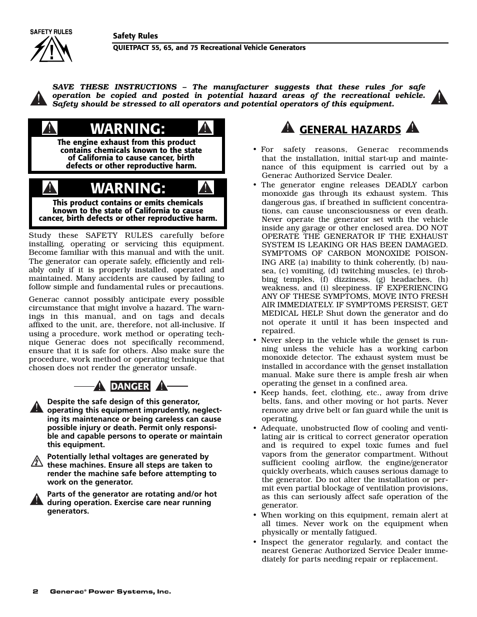 Warning, General hazards | Guardian Technologies 004702-0 User Manual | Page 4 / 56