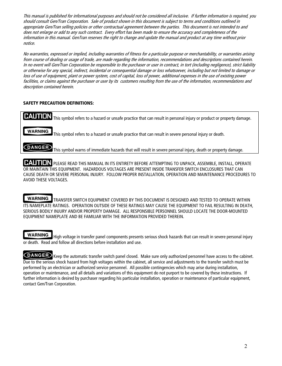 GenTran OVATION ATS2001D User Manual | Page 2 / 36