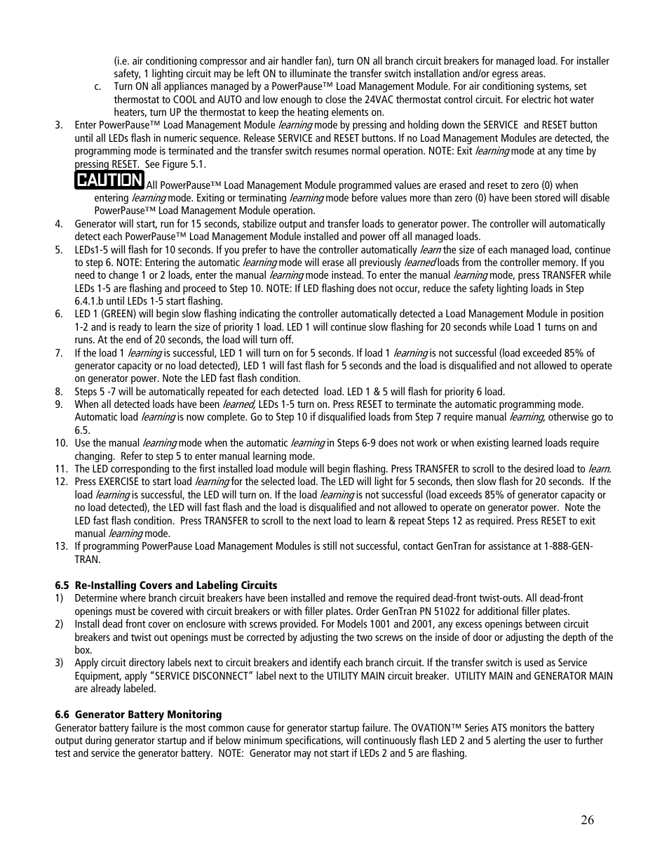 GenTran OVATION ATS2001D User Manual | Page 26 / 36