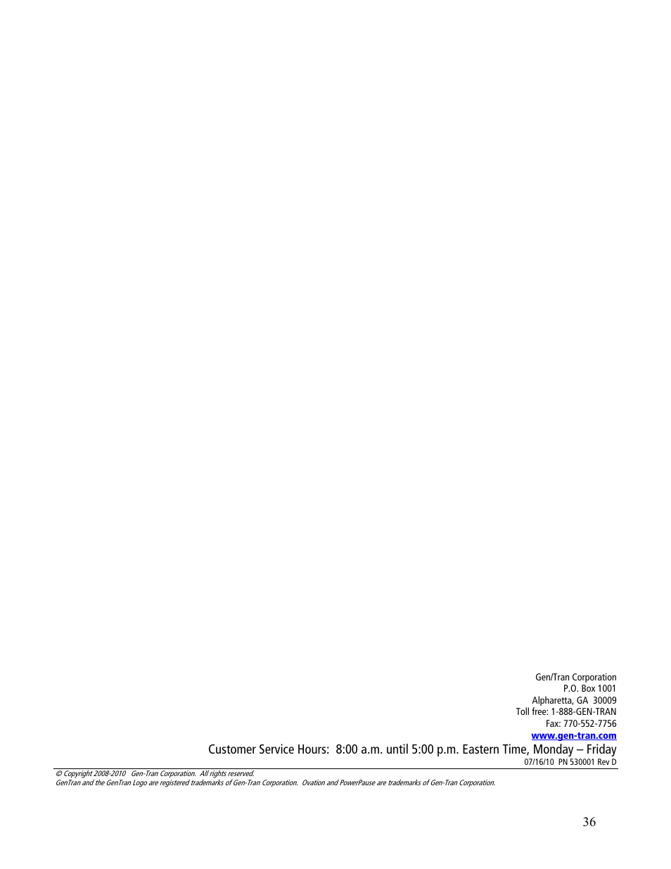 GenTran OVATION ATS2001D User Manual | Page 36 / 36