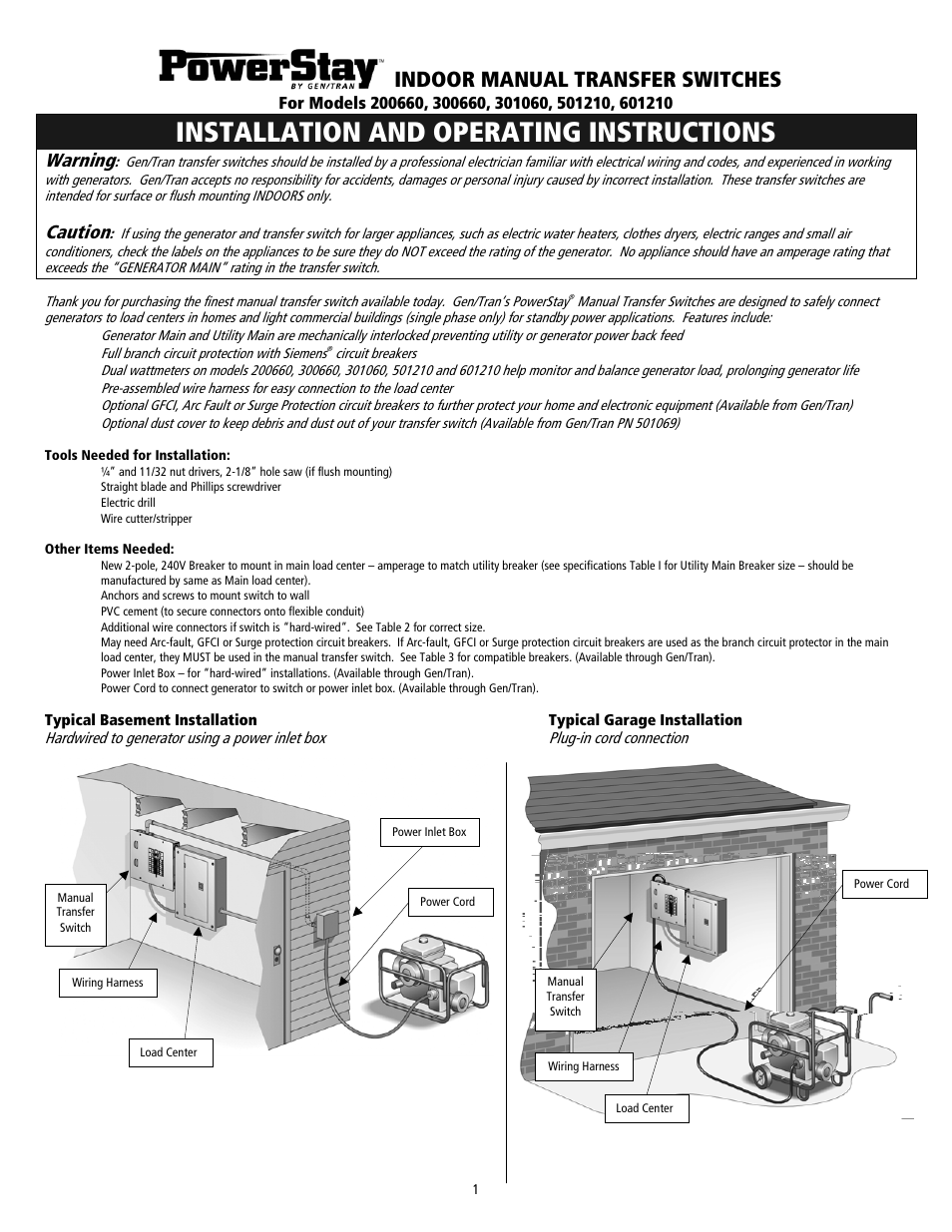 GenTran 301060 User Manual | 4 pages