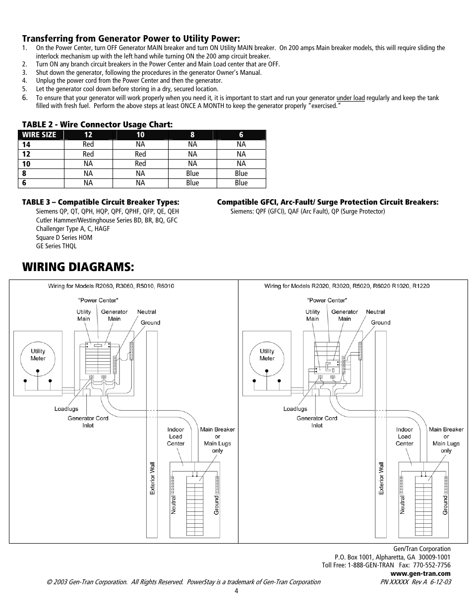 Wiring diagrams | GenTran R6010 User Manual | Page 4 / 4