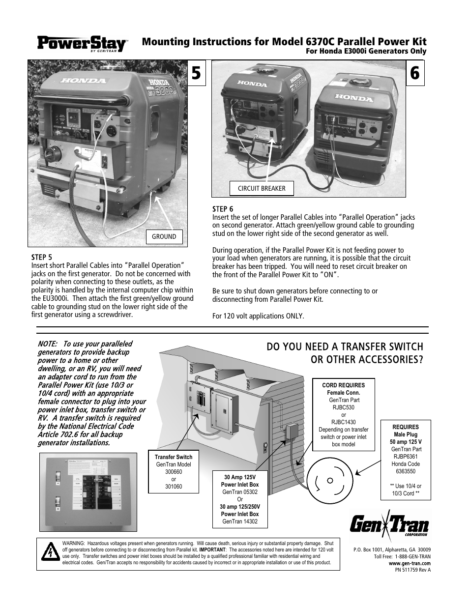 Do you need a transfer switch or other accessories | GenTran POWER STAY 6370C User Manual | Page 2 / 2