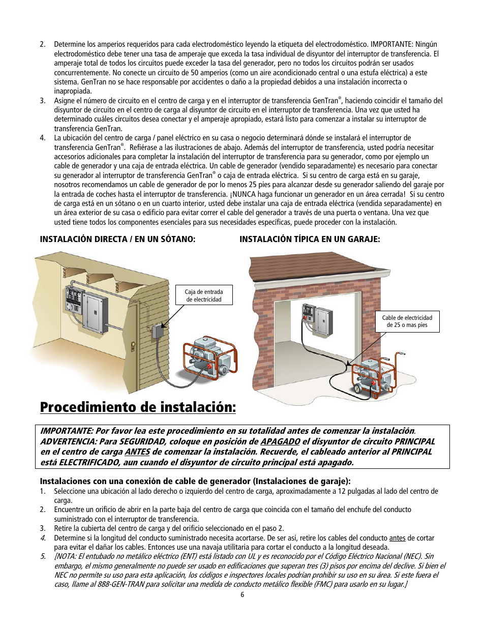 Procedimiento de instalación | GenTran 2026 User Manual | Page 6 / 8