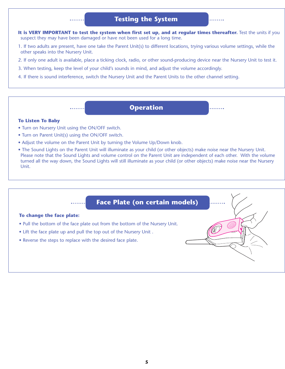 Testing the system operation, Face plate (on certain models) | Graco Inc. ULTRACLEAR II 2M02 User Manual | Page 5 / 12