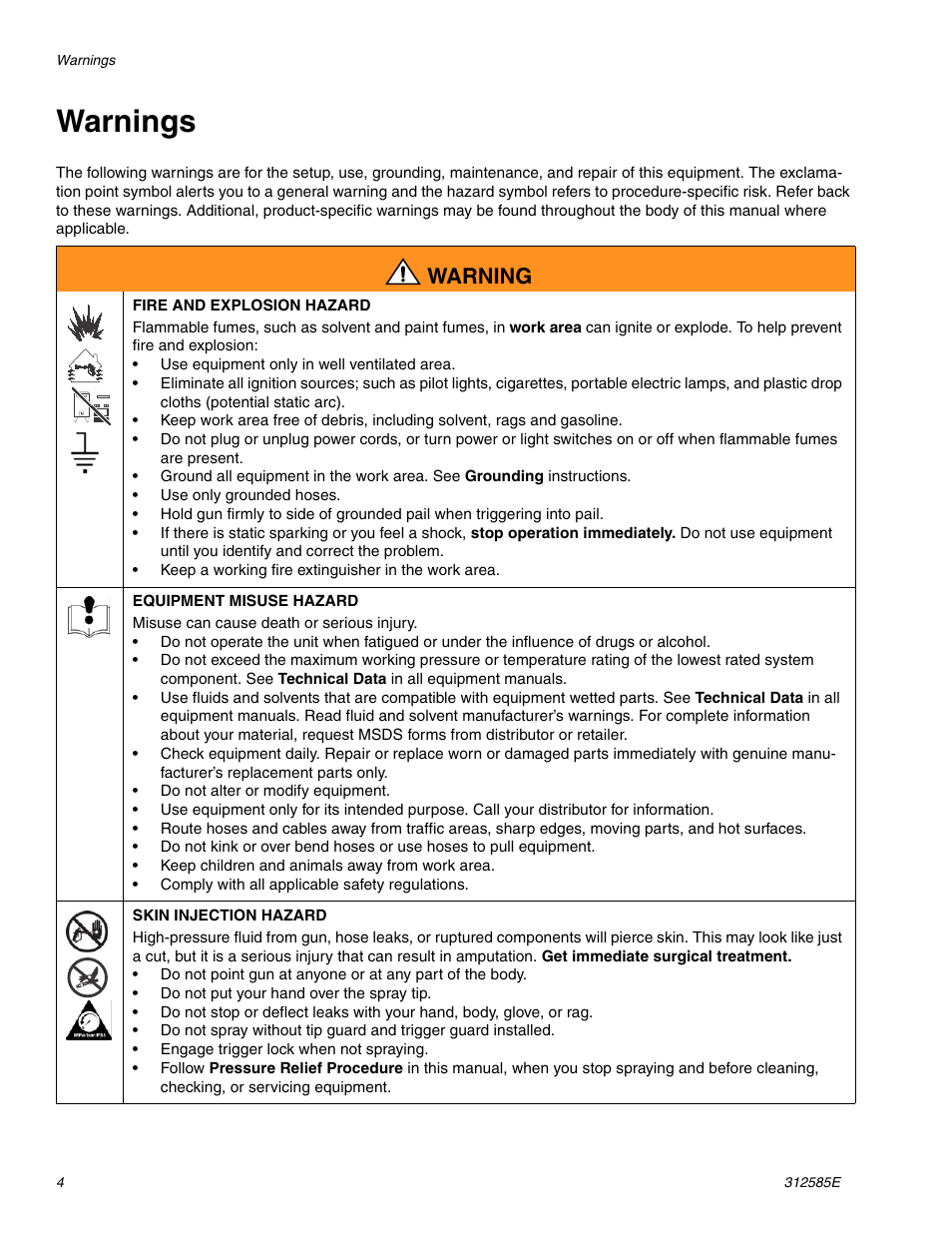 Warnings, Warning | Graco Inc. Hydra-Clean 247551 User Manual | Page 4 / 24