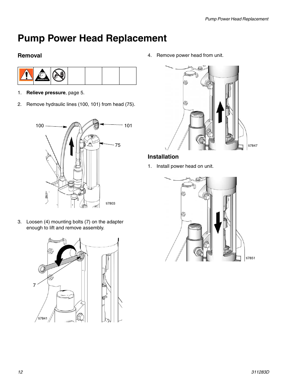 Pump power head replacement | Graco Inc. 253471 User Manual | Page 12 / 34