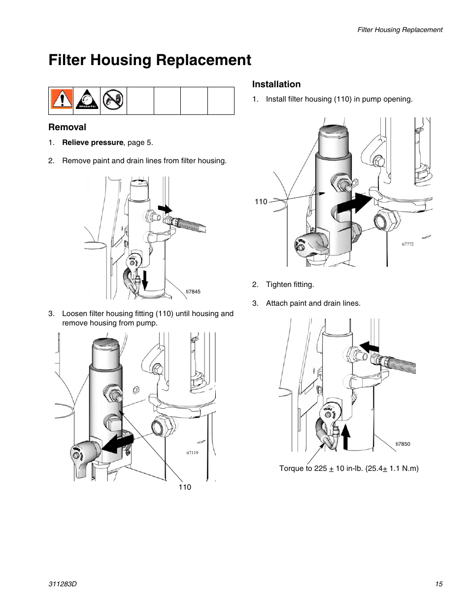 Filter housing replacement | Graco Inc. 253471 User Manual | Page 15 / 34
