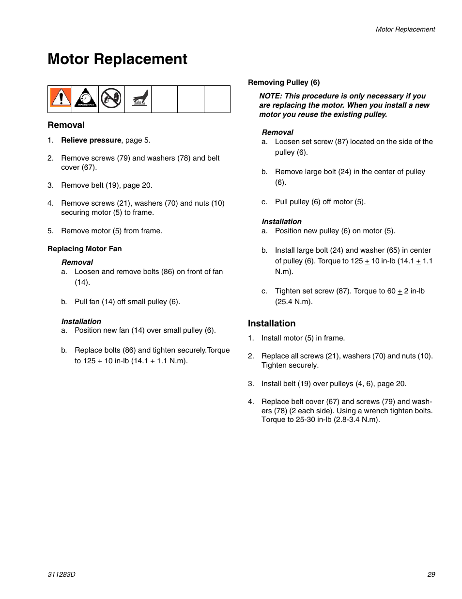 Motor replacement | Graco Inc. 253471 User Manual | Page 29 / 34