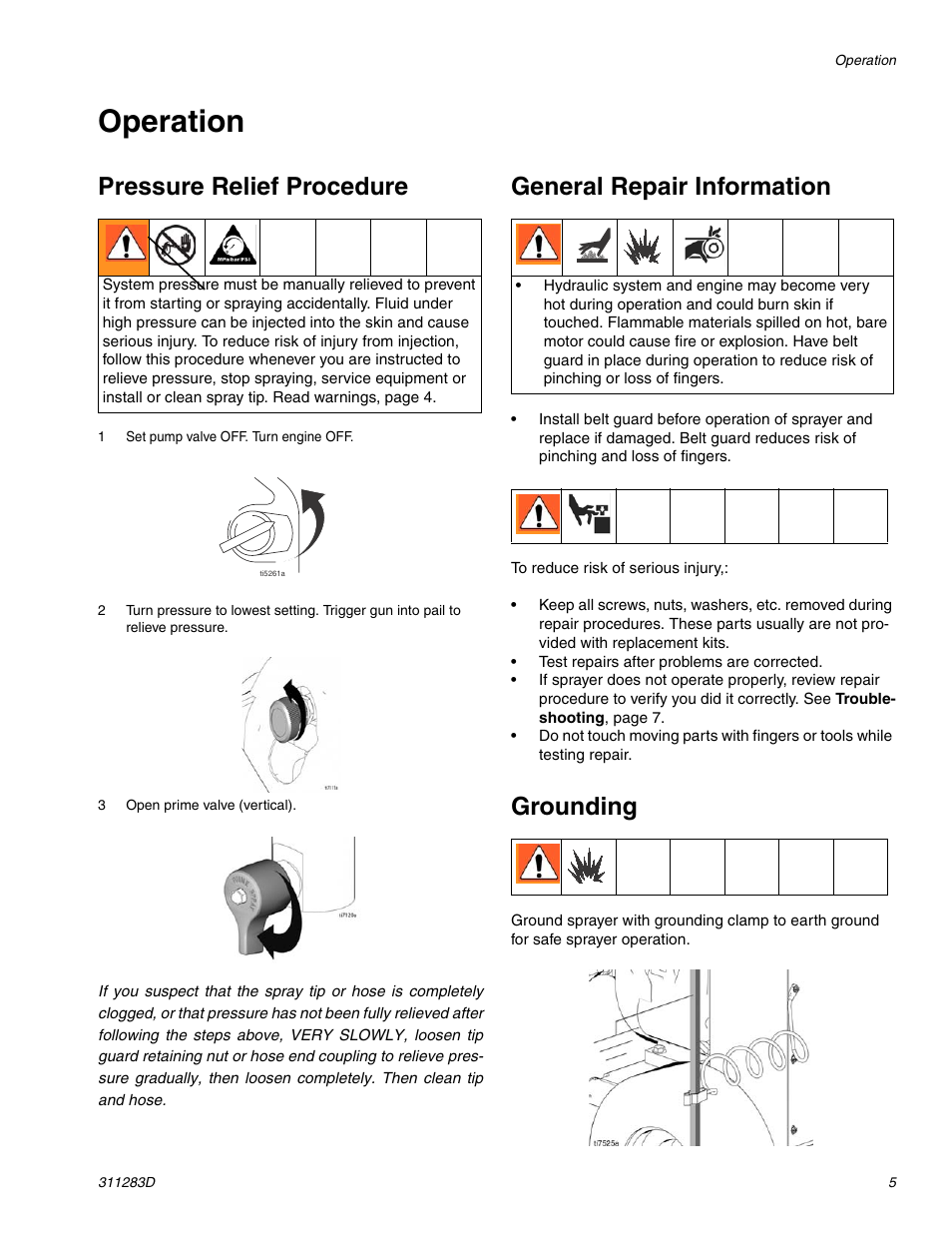 Operation, General repair information, Pressure relief procedure | Grounding | Graco Inc. 253471 User Manual | Page 5 / 34