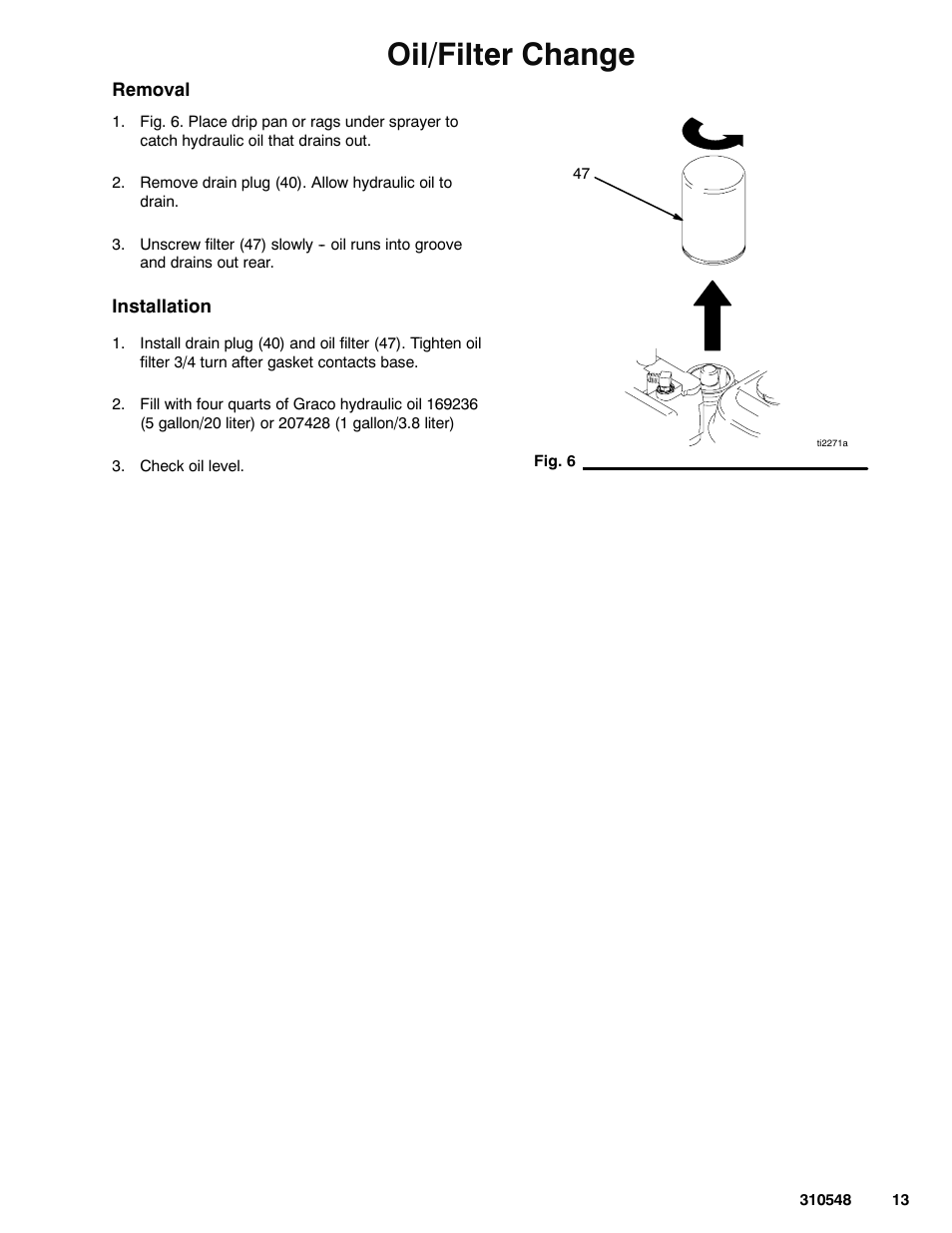 Oil/filter change | Graco Inc. 233940 User Manual | Page 13 / 24
