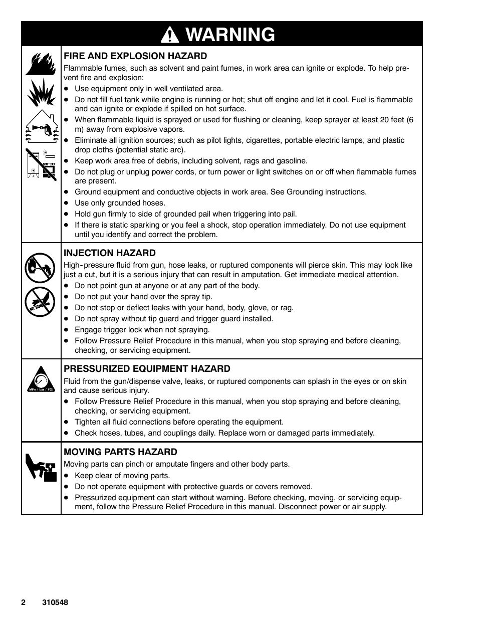 Warning | Graco Inc. 233940 User Manual | Page 2 / 24