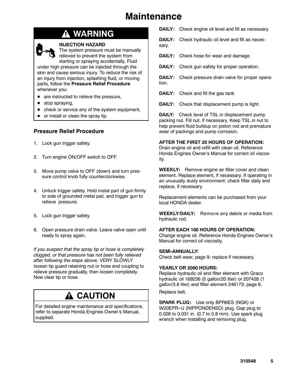 Maintenance, Warning, Caution | Graco Inc. 233940 User Manual | Page 5 / 24