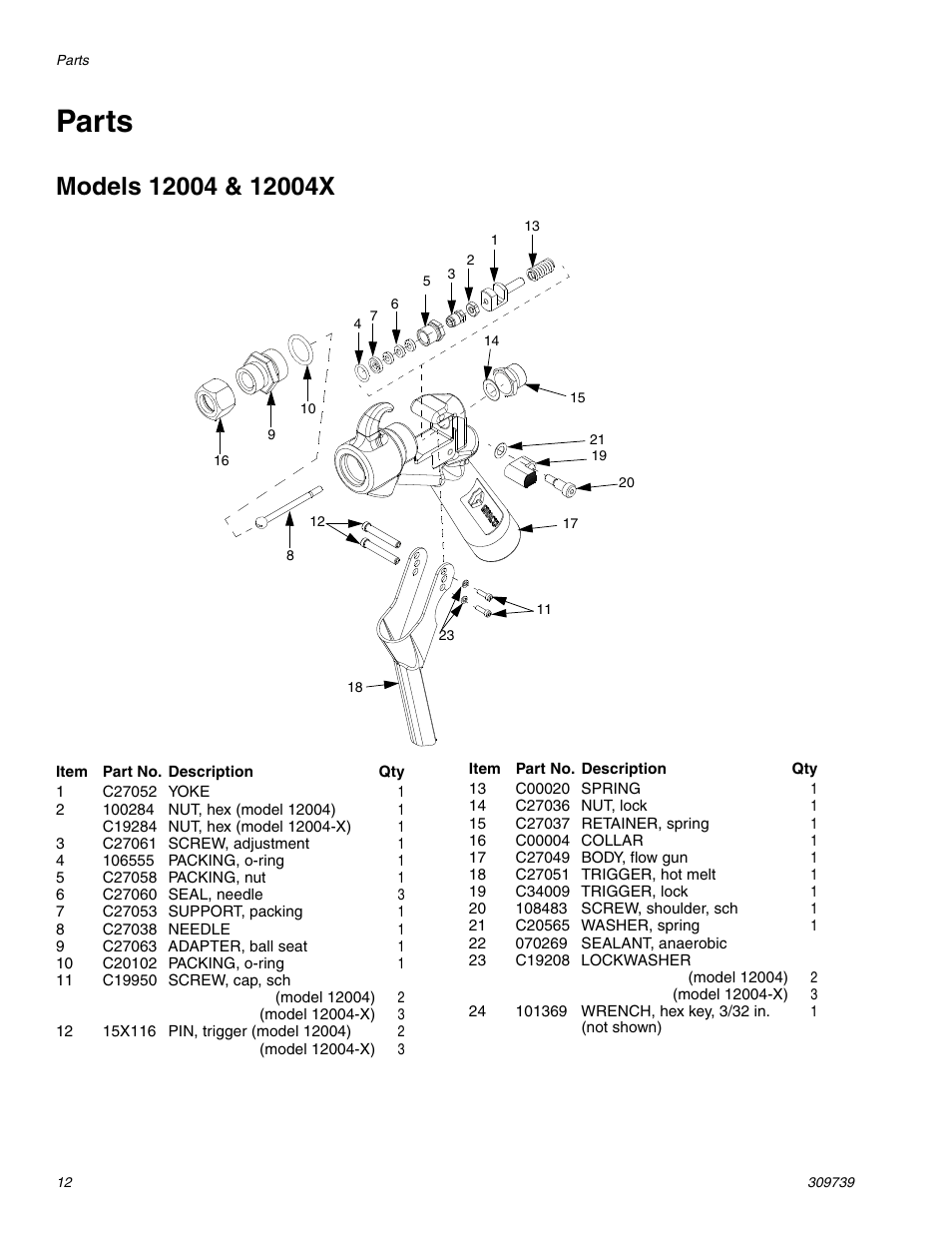 Parts, Models 12004 & 12004x | Graco Inc. 12004X User Manual | Page 12 / 16