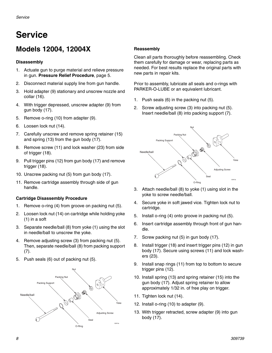 Service, Models 12004, 12004x | Graco Inc. 12004X User Manual | Page 8 / 16